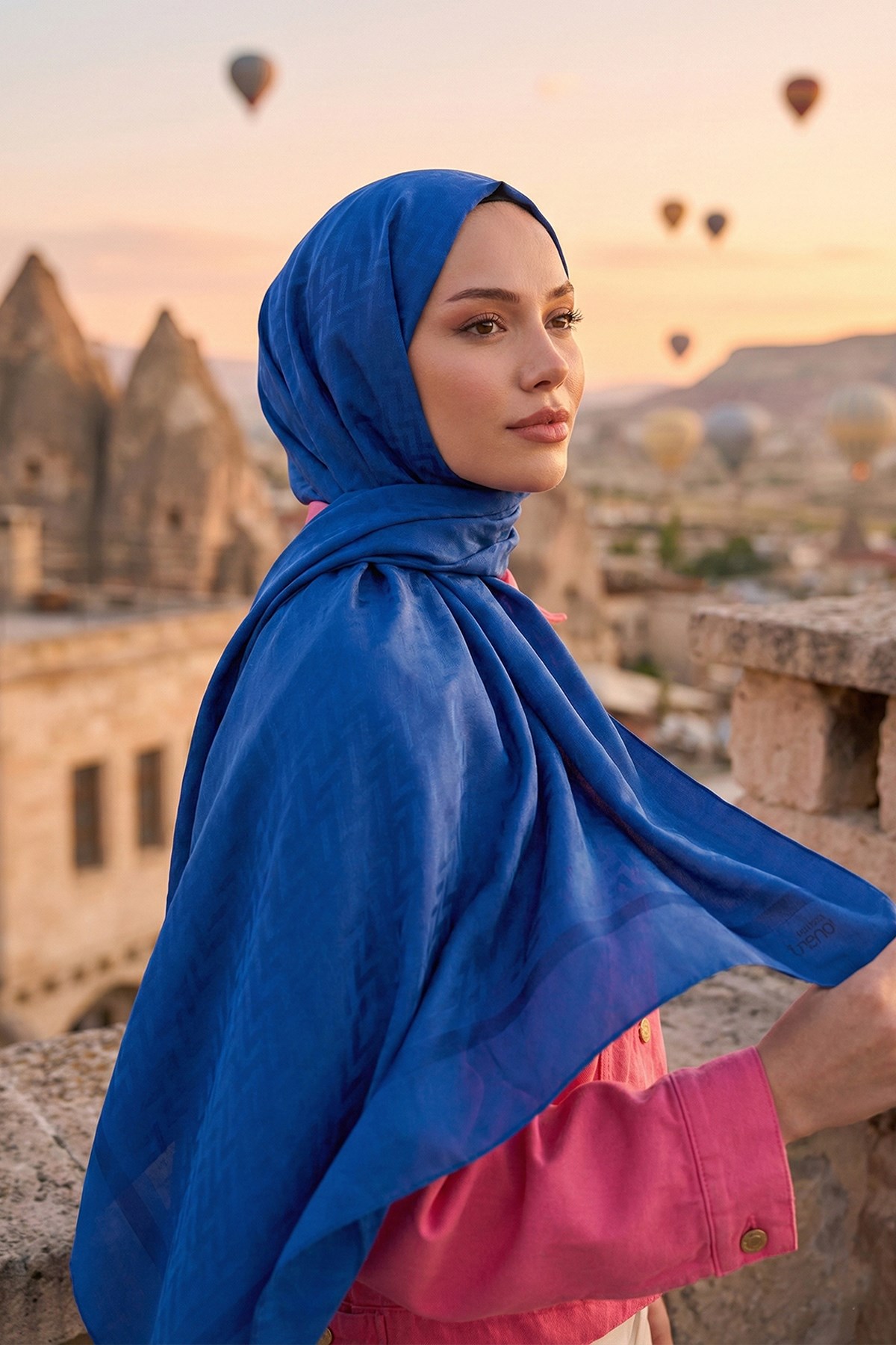 Armine Zikzak Desen, Pamuk Jakarlı, Diamond Şal - DIA7-4824 - Saks Mavisi