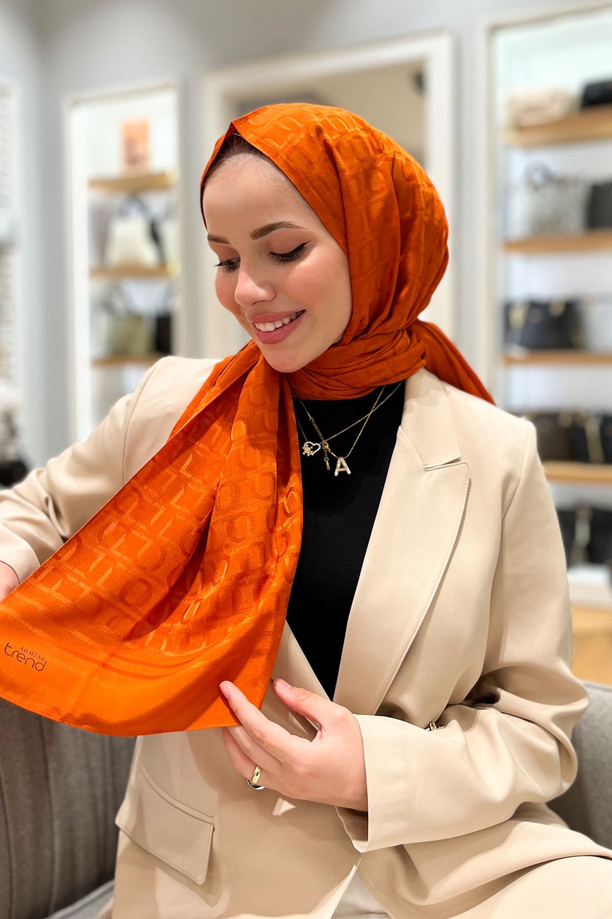 Armine Zincir Desen, Pamuk Jakarlı, Diamond Şal - DIA6-4820 - Turuncu