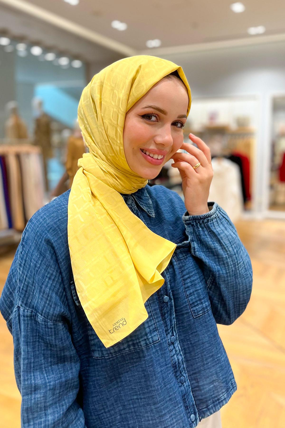 Armine Zincir Desen, Pamuk Jakarlı, Diamond Şal - DIA6-4826 - Sarı