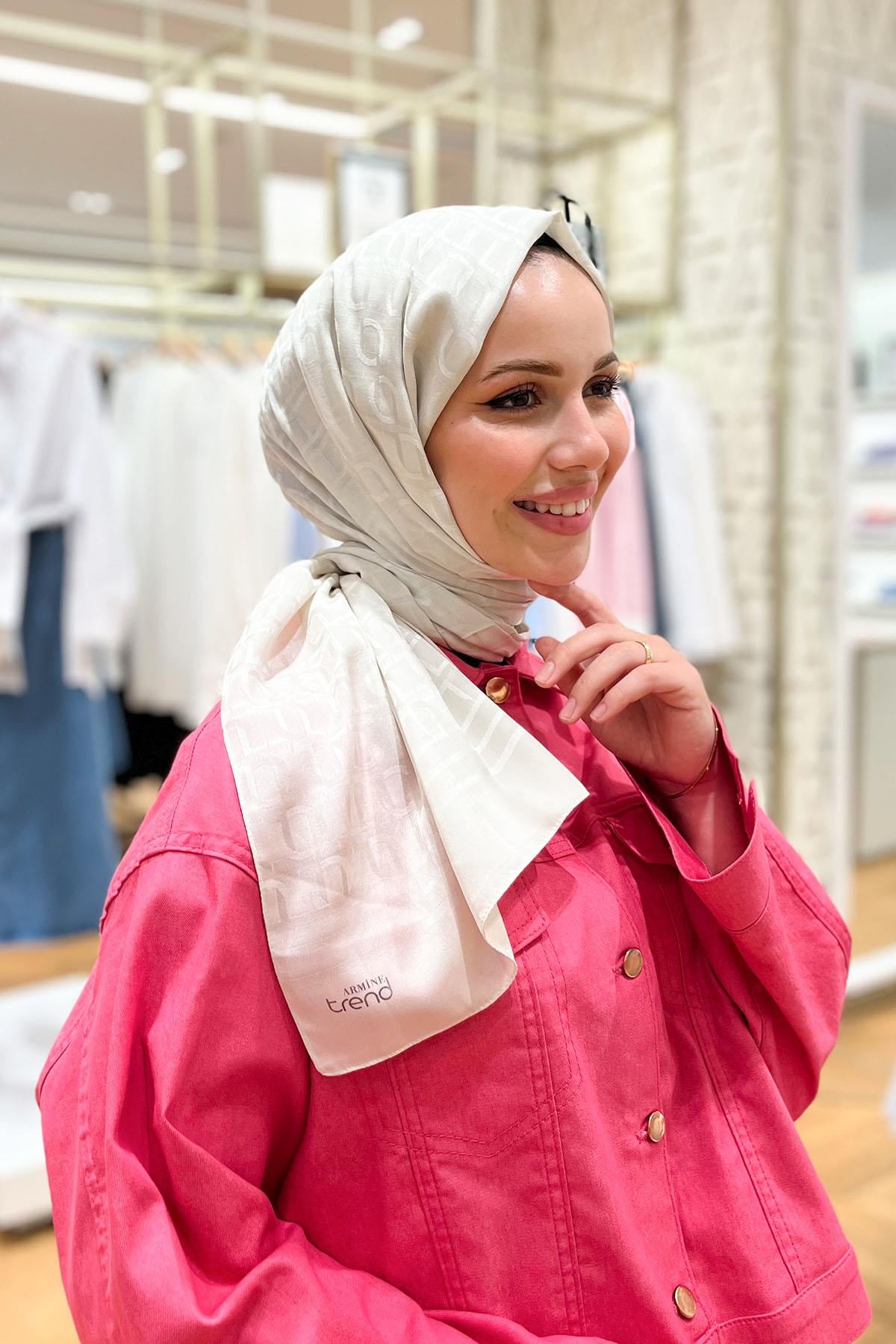 Armine Zincir Desen, Pamuk Jakarlı, Diamond Şal - DIA6-23003 - Krem