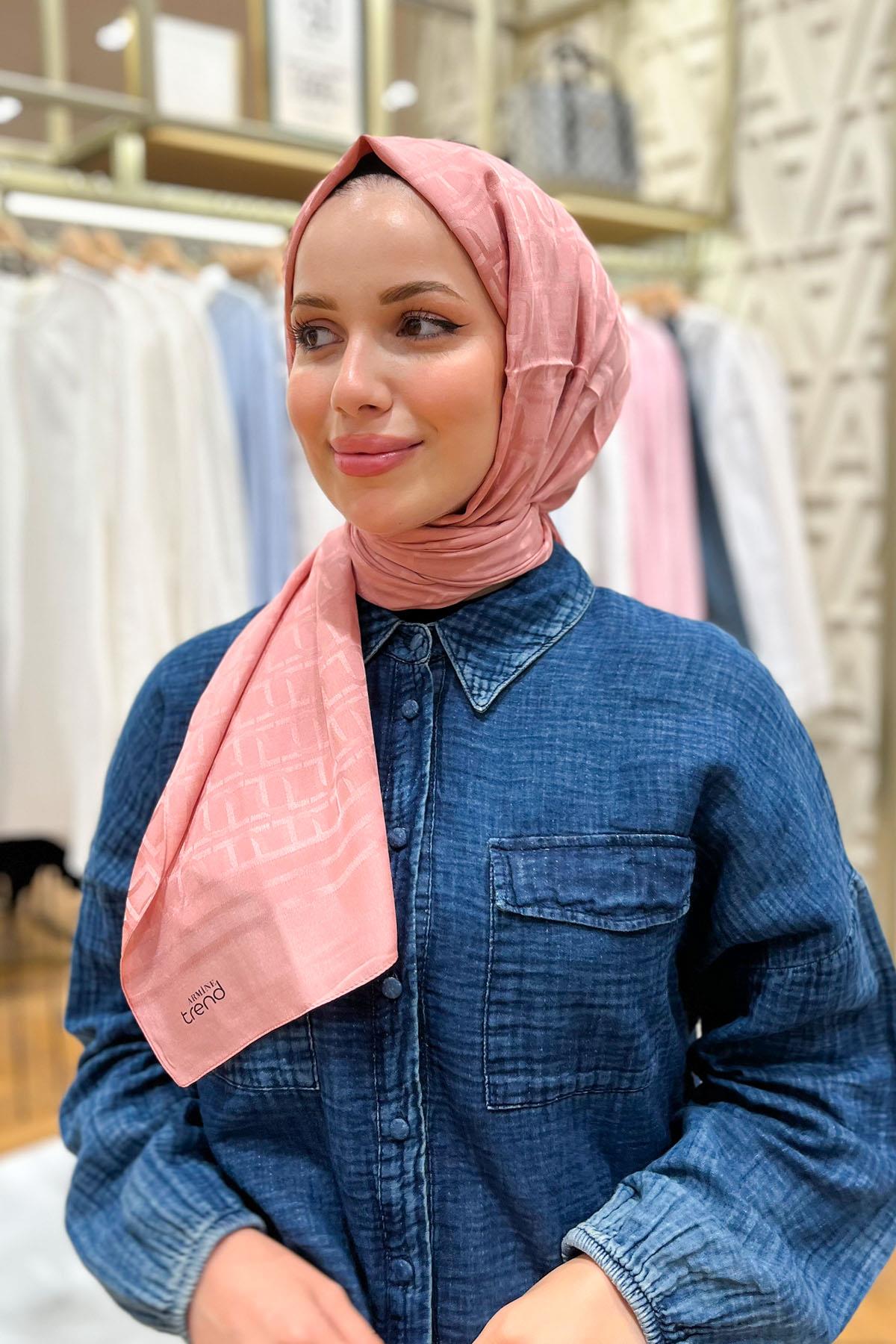 Armine Zincir Desen, Pamuk Jakarlı, Diamond Şal - DIA6-4823 - Pembe