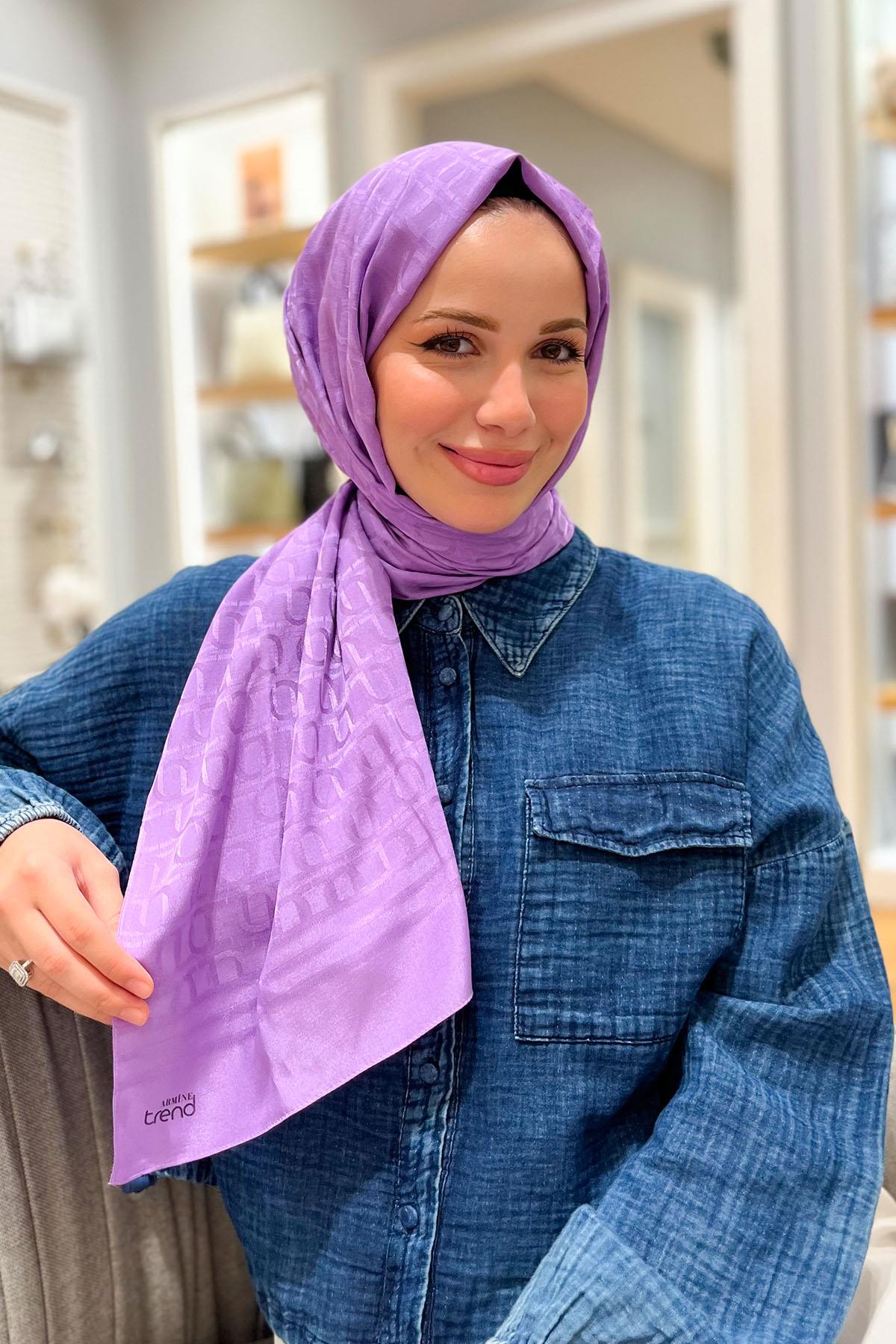 Armine Zincir Desen, Pamuk Jakarlı, Diamond Şal - DIA6-4822 - Eflatun