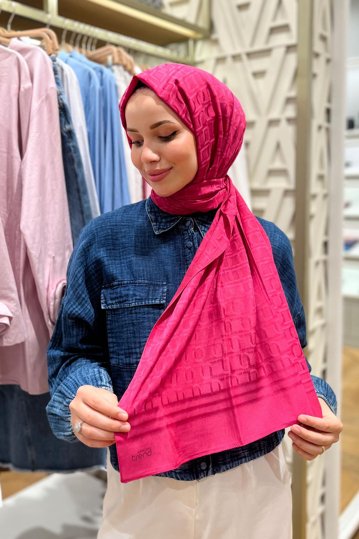 Armine Zincir Desen, Pamuk Jakarlı, Diamond Şal - DIA6-52 - Fuşya