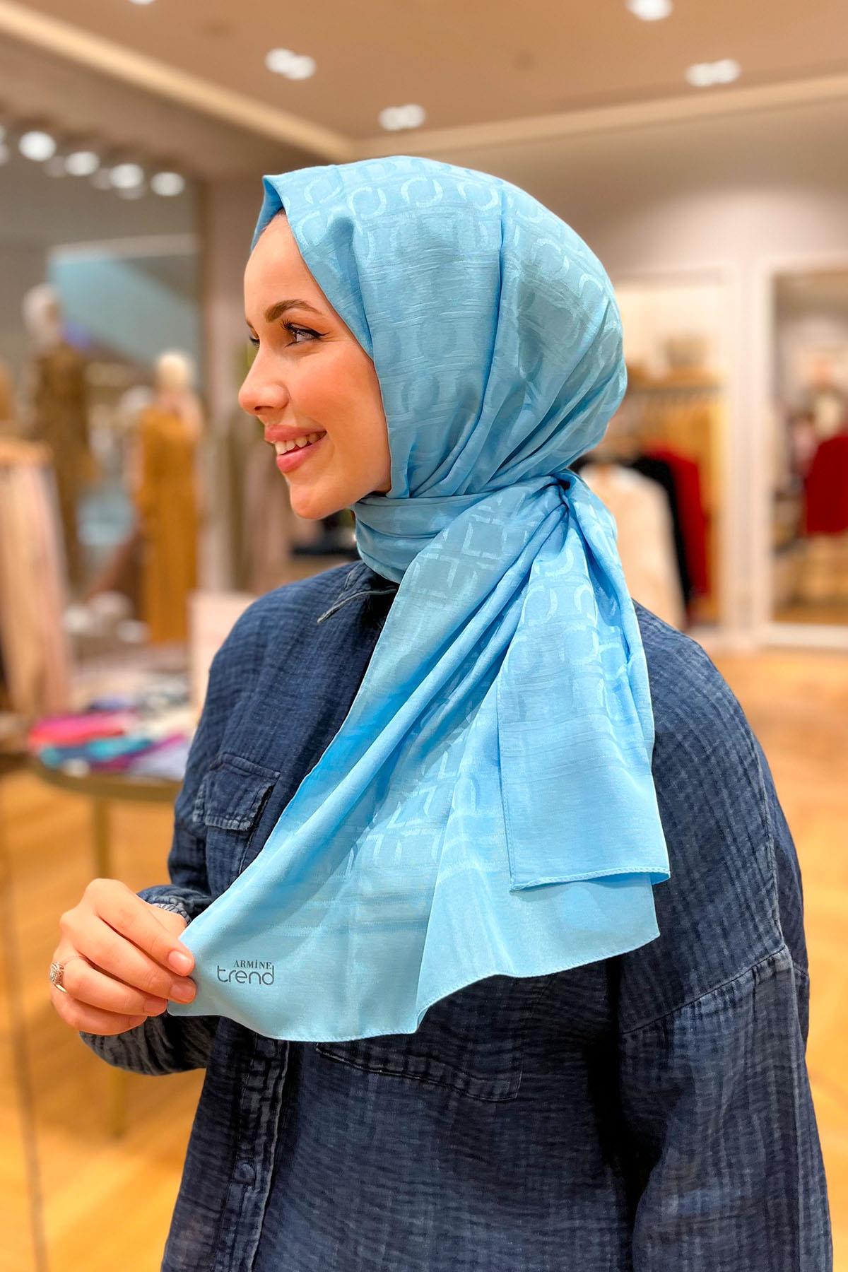 Armine Zincir Desen, Pamuk Jakarlı, Diamond Şal - DIA6-4830 - Bebe Mavisi