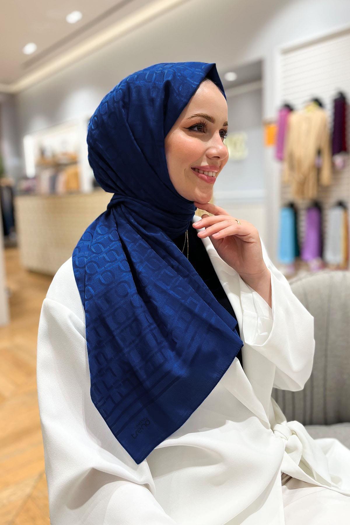 Armine Zincir Desen, Pamuk Jakarlı Şal - DIA6-4816 - Lacivert