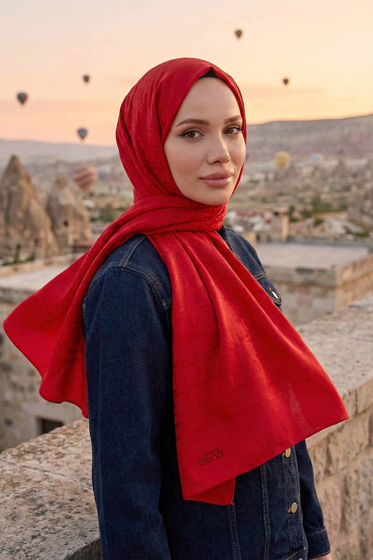 Armine Zincir Desen, Pamuk Jakarlı, Diamond Şal - DIA6-4831 - Kırmızı