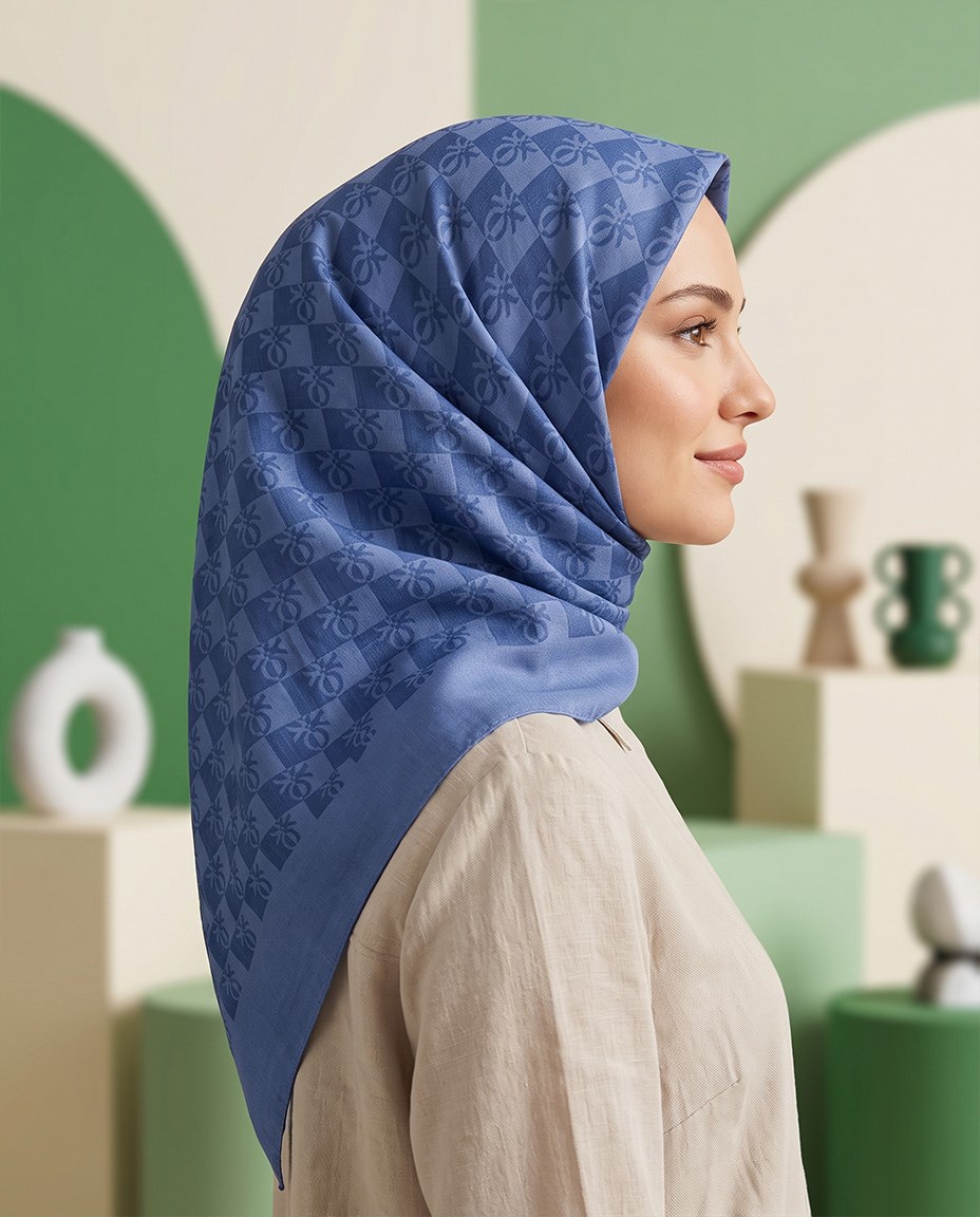Benetton Monogram Eşarp - Elegante Tre - 1028-2286 - İndigo