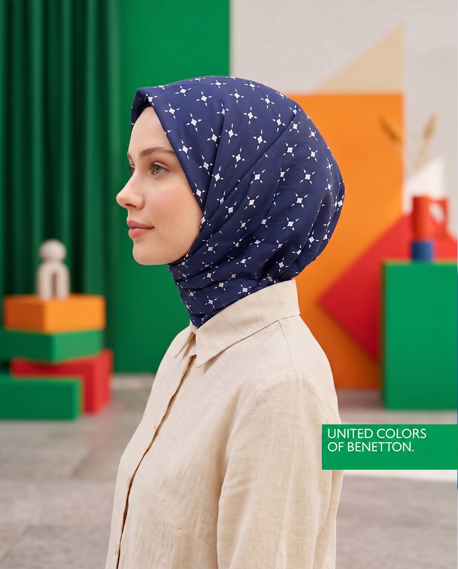 Benetton Viskon Eşarp - Siena - 1001-070 - Kırmızı, Lacivert