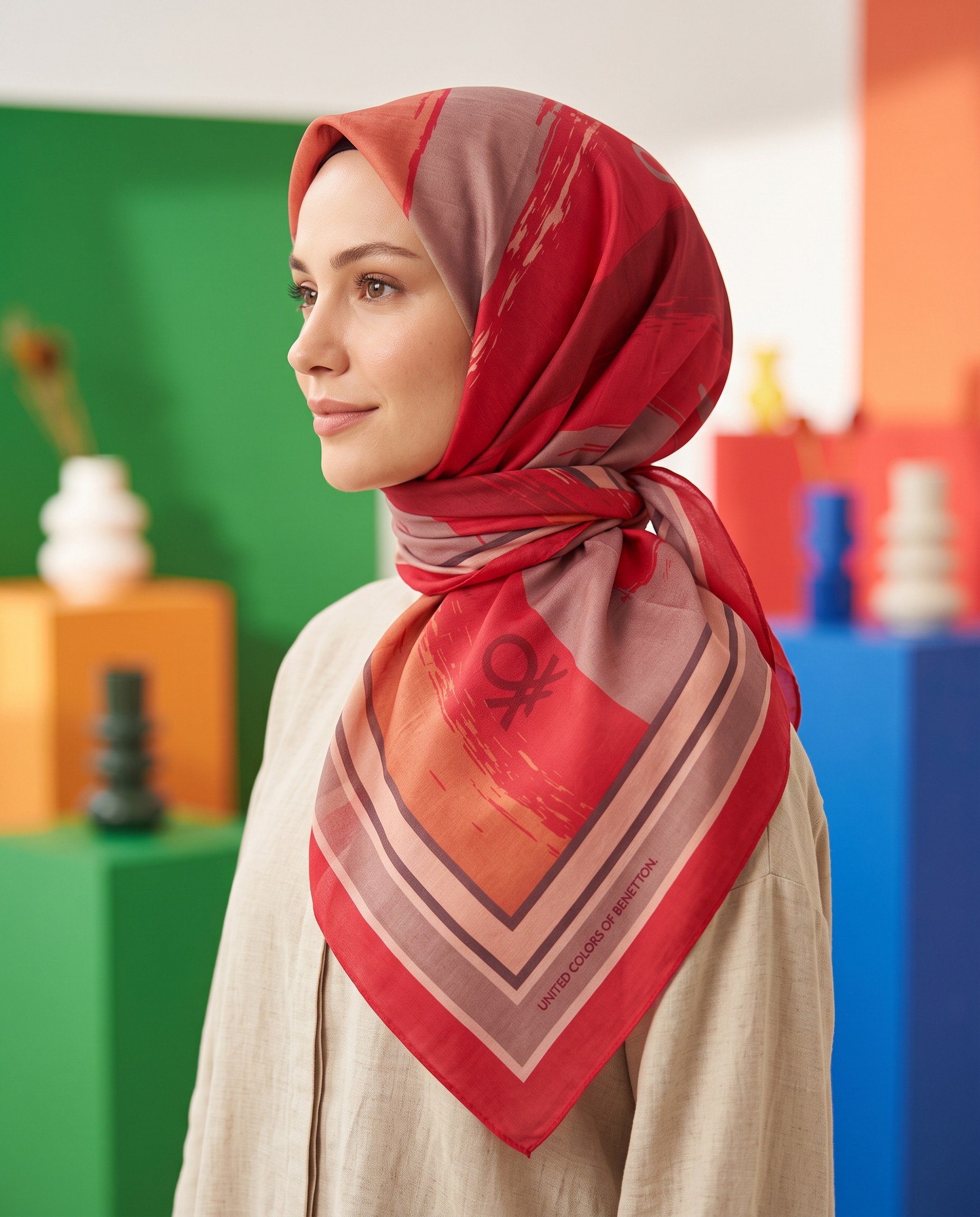 Benetton Viskon Eşarp - Siena - 1034-006 - Kırmızı