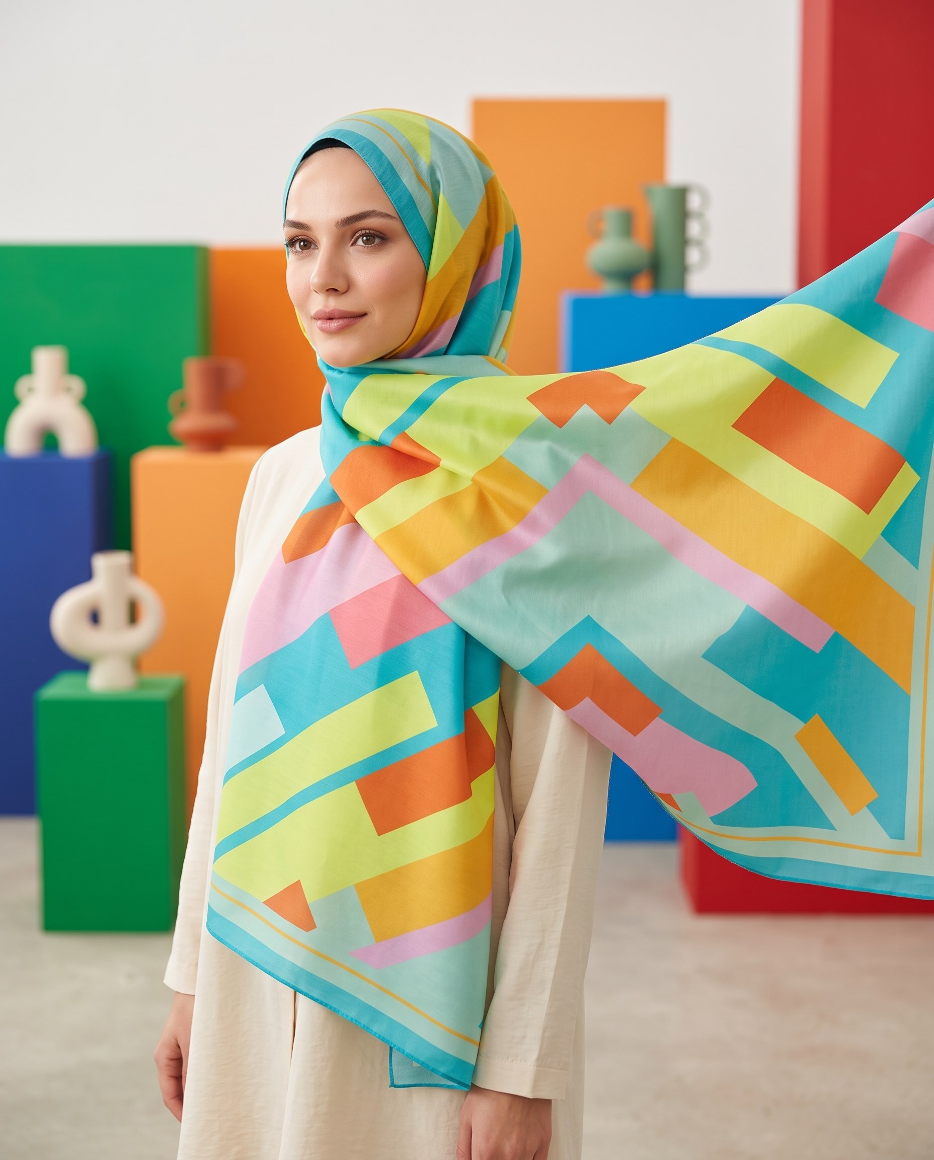 Benetton Viskon Şal - Fiore - 1012-026 - Turkuaz