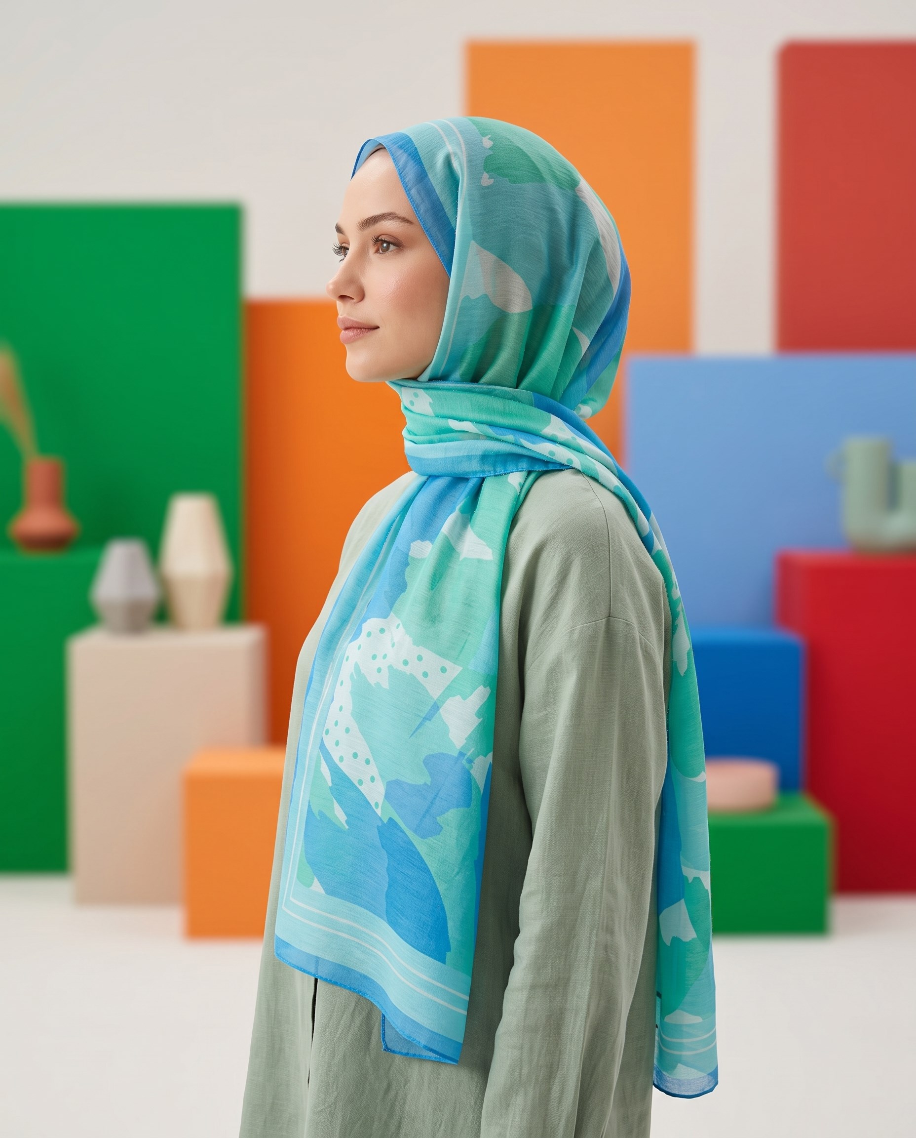 Benetton Viskon Şal - Fiore - 1013-026 - Turkuaz