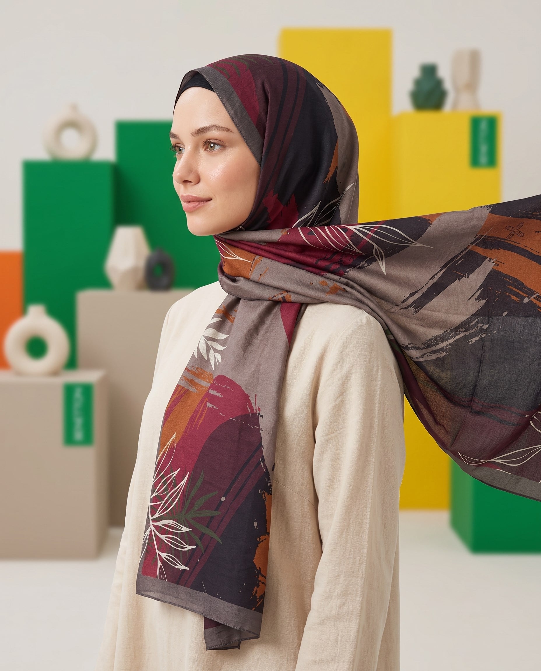 Benetton Viskon Şal - Fiore - 1014-022 - Bordo