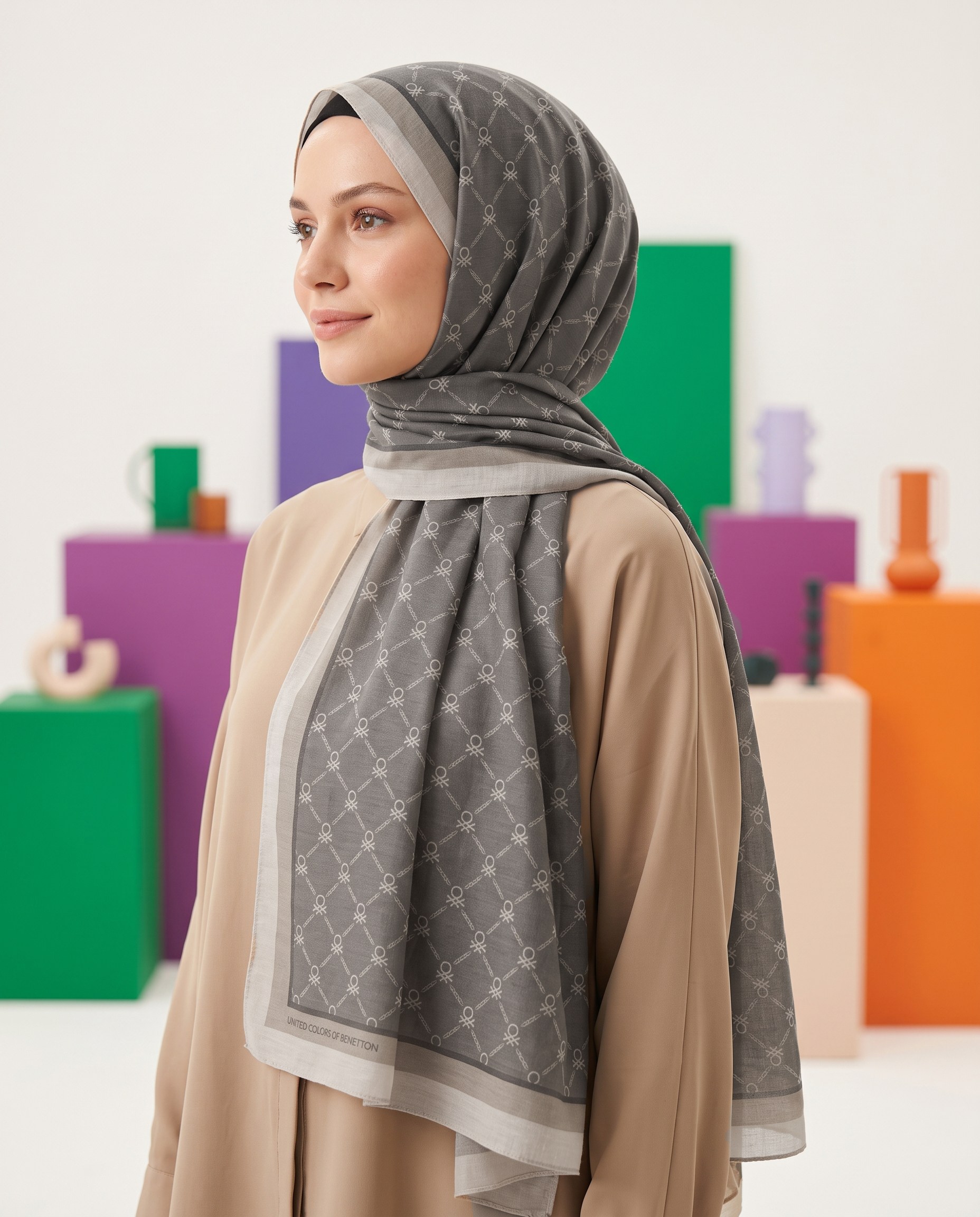 Benetton Viskon Şal - Fiore - 1041-021 - Füme