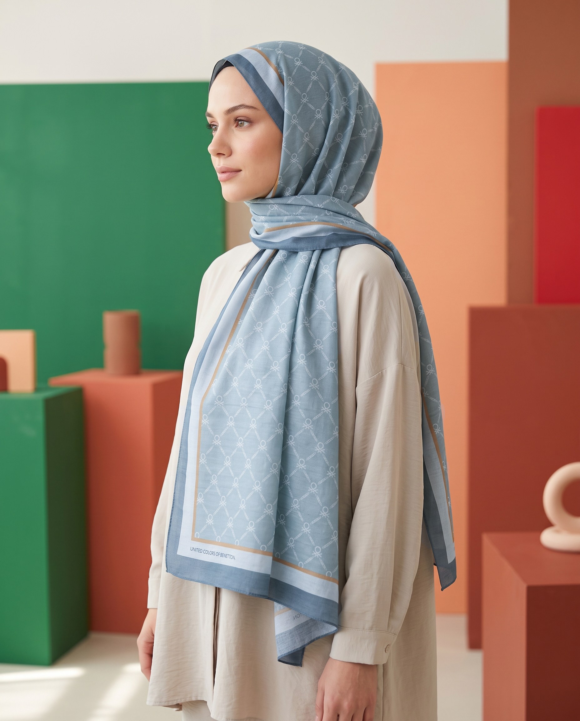 Benetton Viskon Şal - Fiore - 1041-036 - Bebe Mavisi