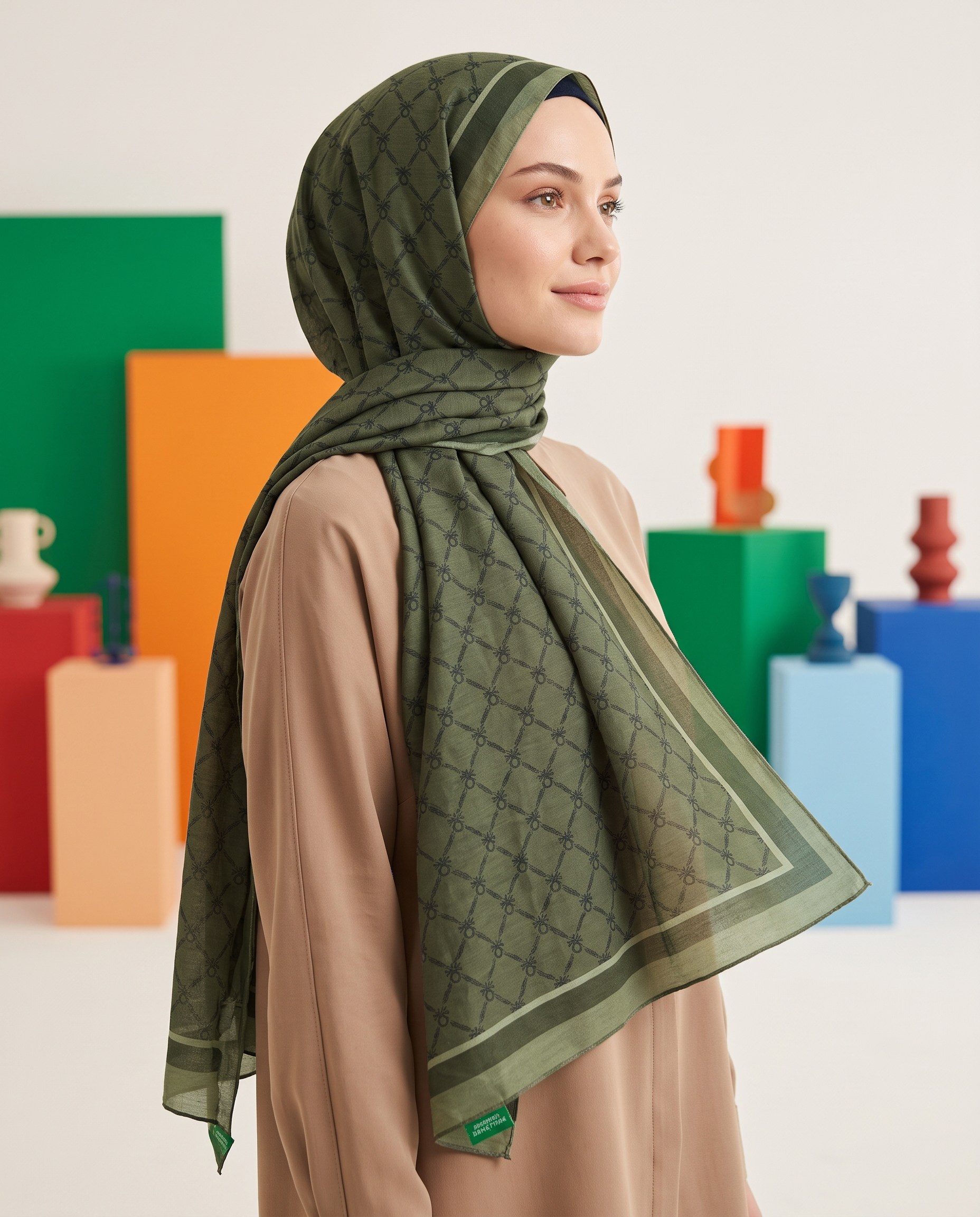 Benetton Viskon Şal - Fiore - 1041-076 - Yeşil
