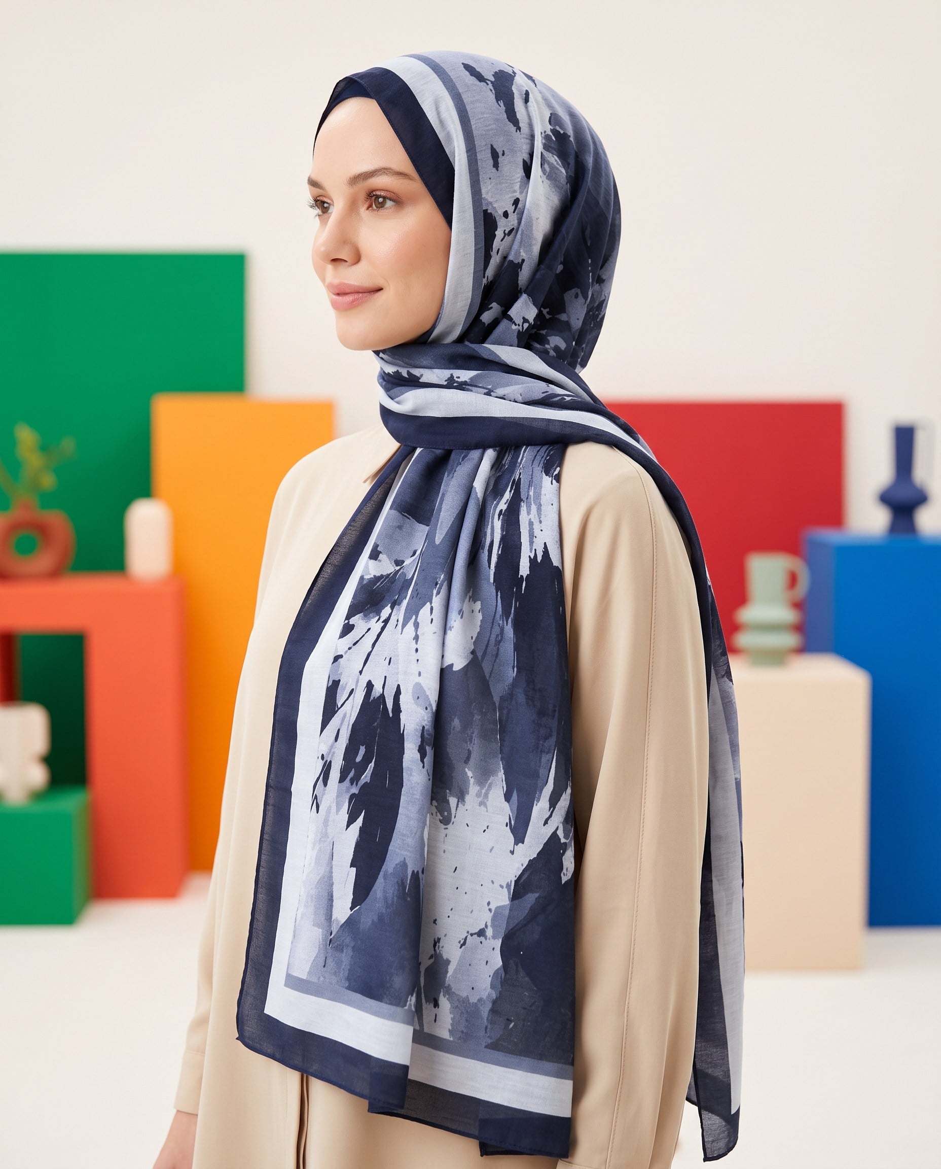 Benetton Viskon Şal - Fiore - 1043-003 - Lacivert