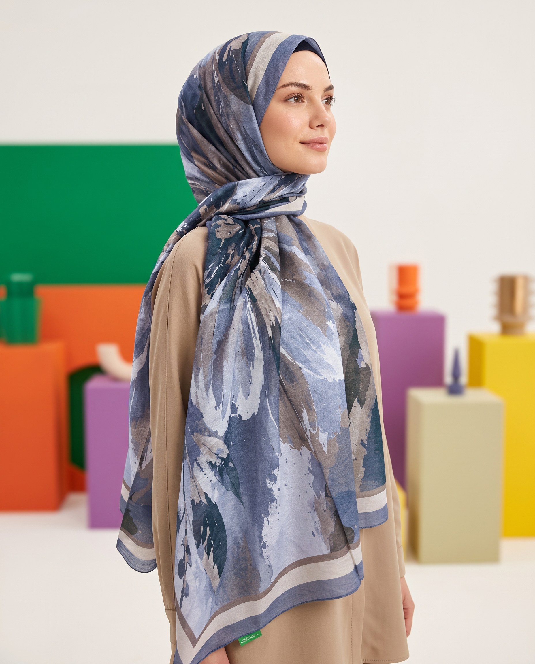 Benetton Viskon Şal - Fiore - 1043-004 - Mavi