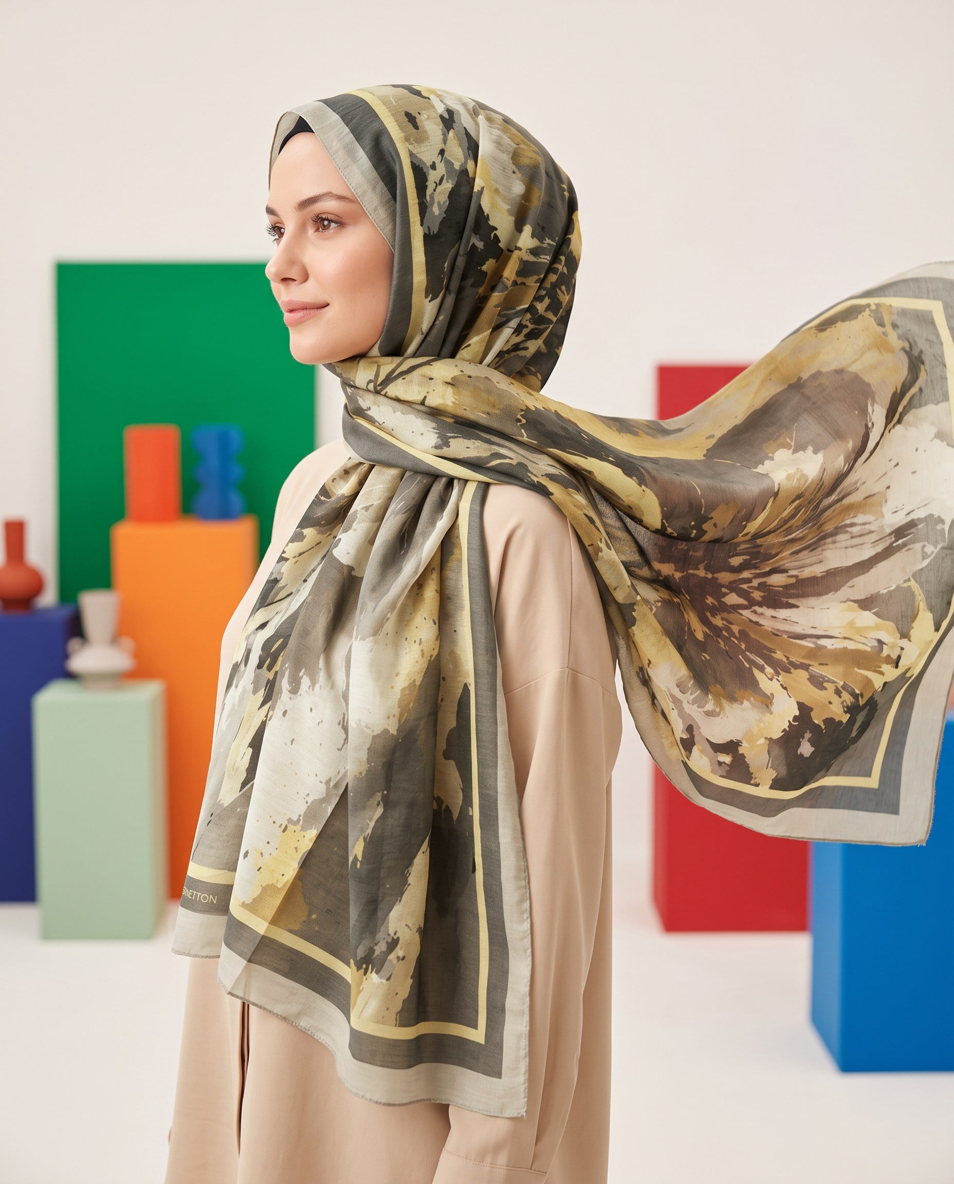 Benetton Viskon Şal - Fiore - 1043-012 - Bej