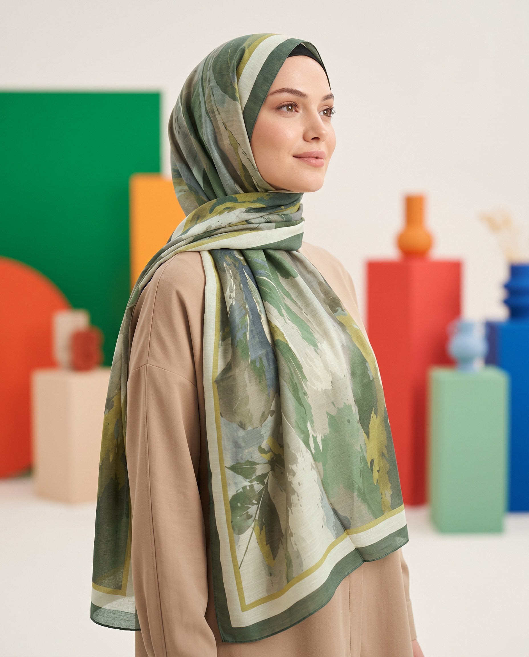 Benetton Viskon Şal - Fiore - 1043-020 - Haki