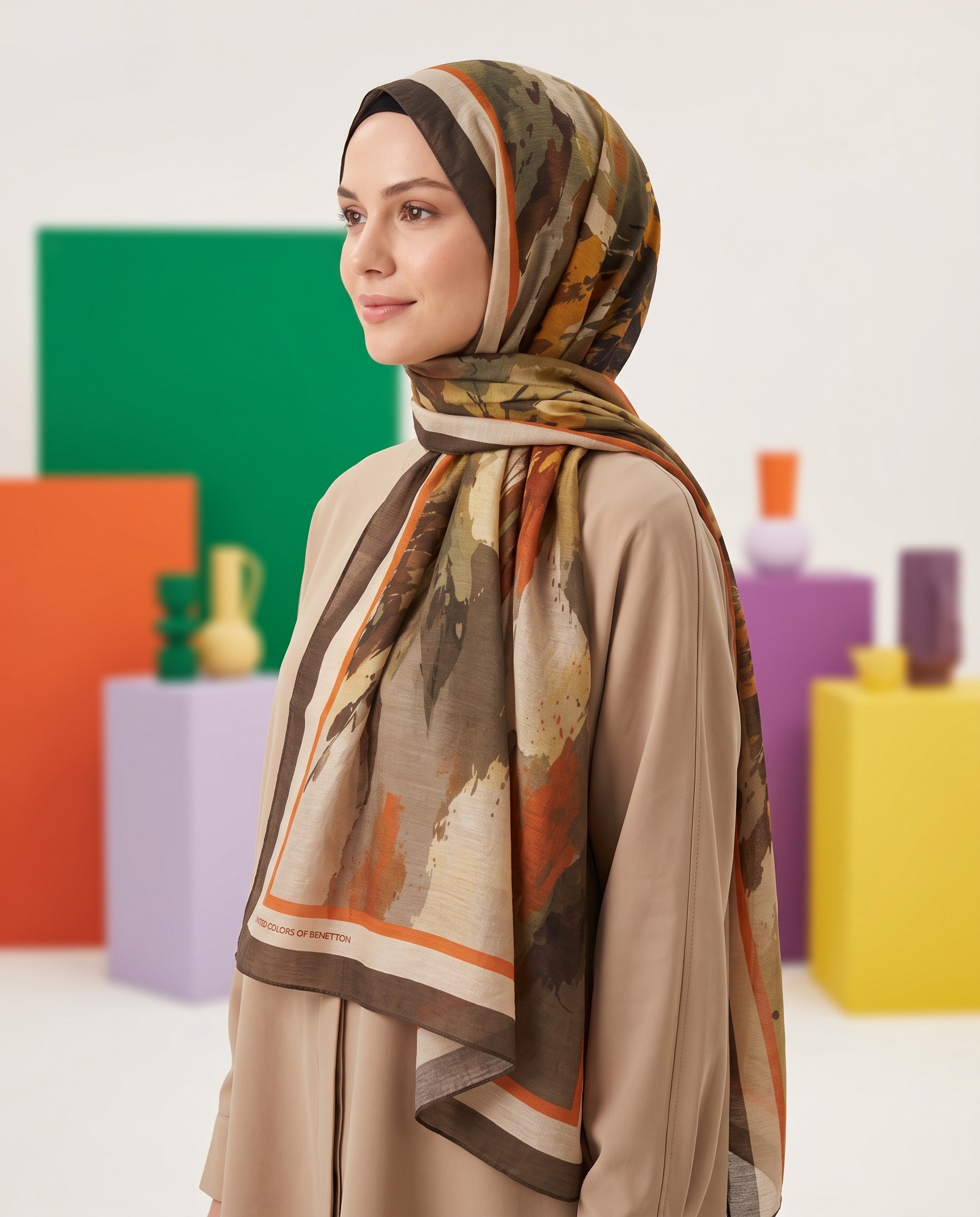 Benetton Viskon Şal - Fiore - 1043-023 - Camel
