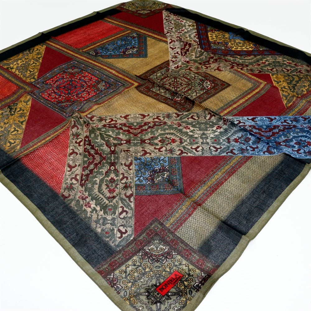 Bonjela Comfort Otantik Desen Keten Eşarp - 11437-Yeşil