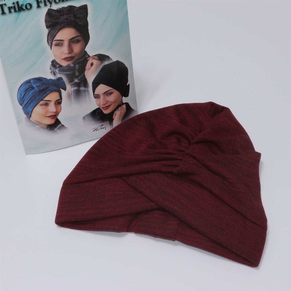 Çift Taraflı Triko Fiyonklu Bone - Bordo