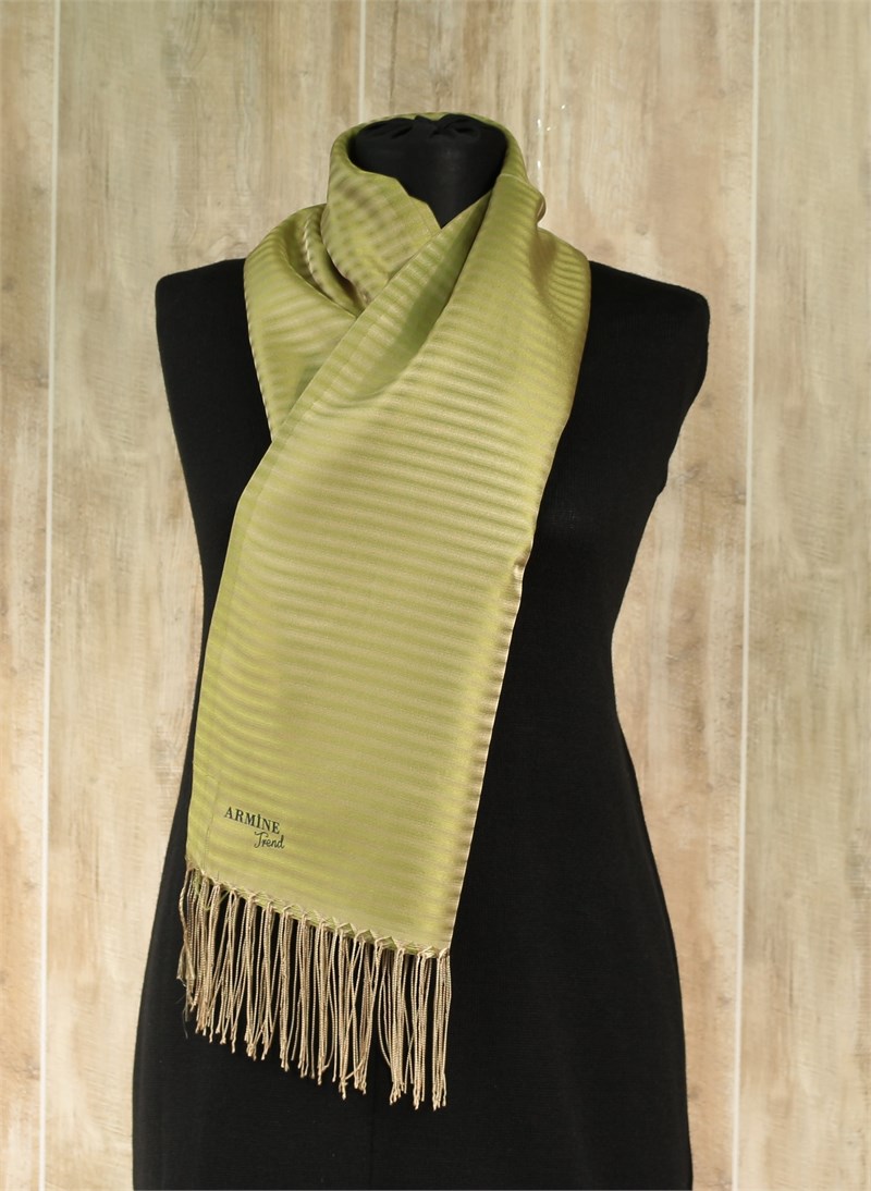 Armine Trend Gölge Çizgili Tafta Şal - GS07 - Bej / Yeşil