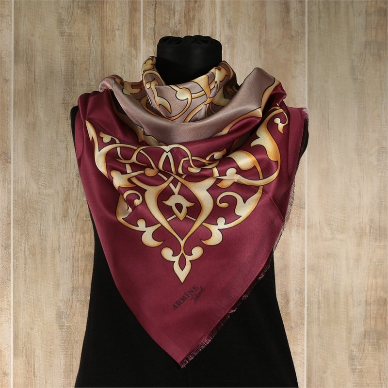 Armine Trend Dijital Baskılı Tafta Eşarp - Osmanlı Otantik Desen - 2175 B30 - Bordo, Vizon