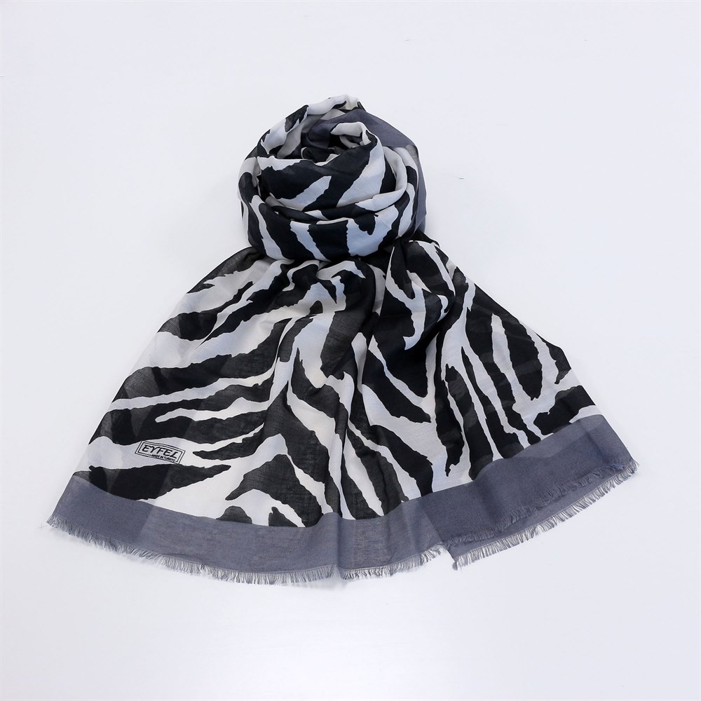 Eyfel Pamuklu Şal - EF07 - Zebra Desen - Gri Kenar