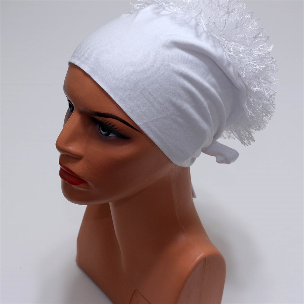 Fırfırlı Dikişsiz Bone - Beyaz