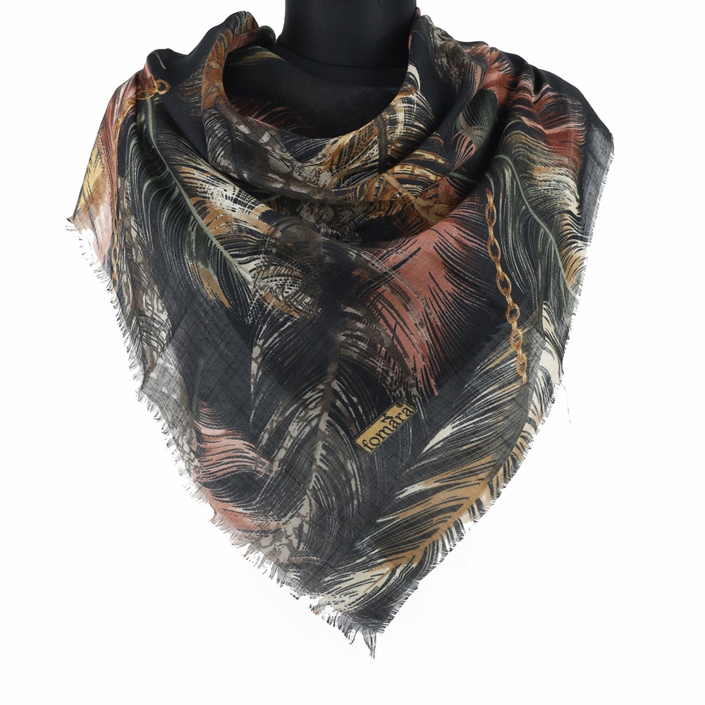 Fomara Renkli Tüy Desen Flamlı Eşarp - 10 Siyah, Kahve