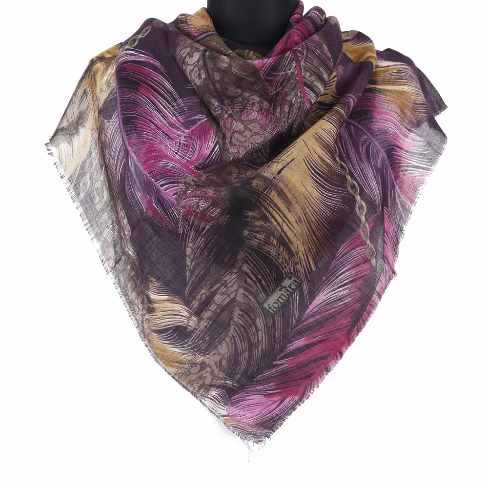 Fomara Renkli Tüy Desen Flamlı Eşarp - 11 Mor, Kahve