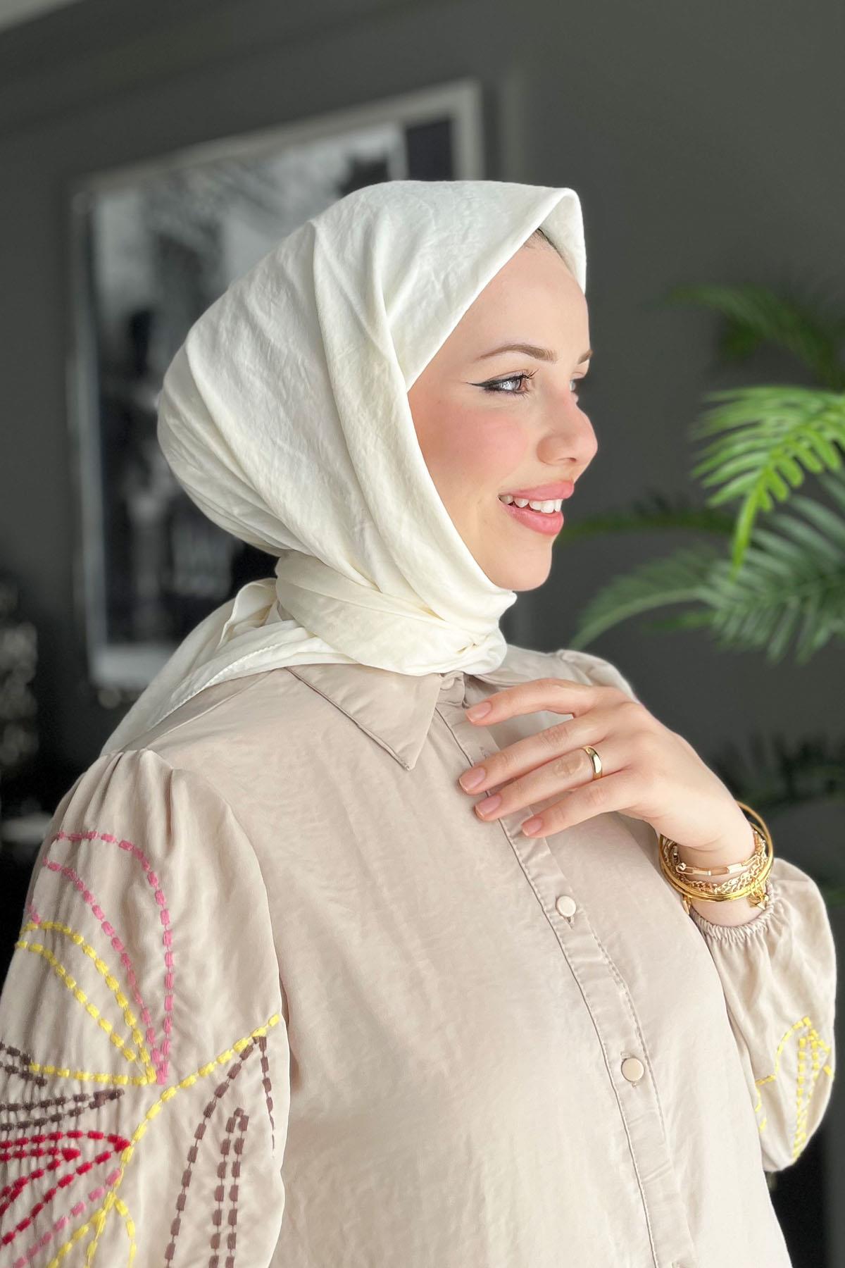 Harem Scarf, Pamuk Jazz Eşarp - HAE01 - Ekru