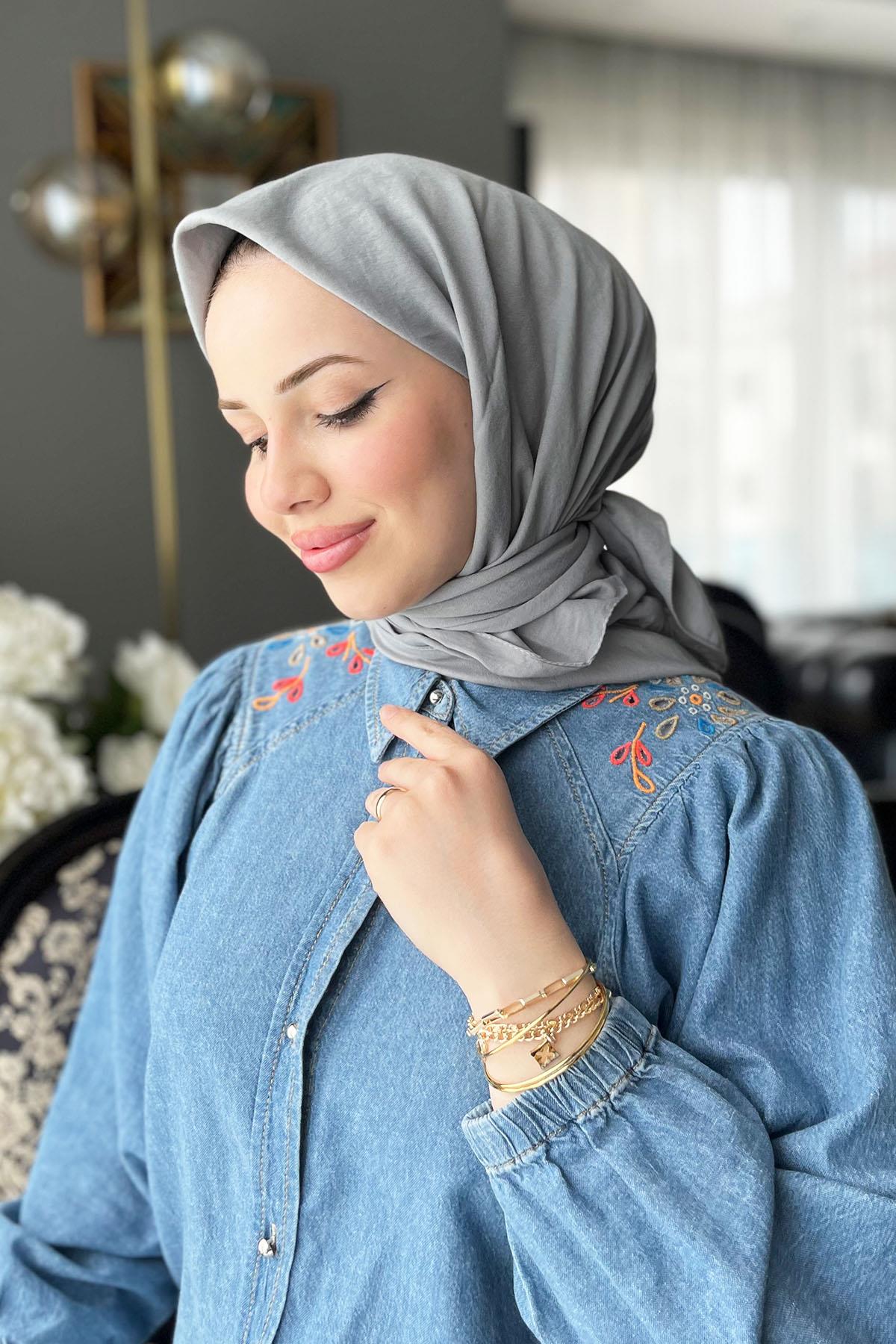 Harem Scarf, Pamuk Jazz Eşarp - HAE01 - Gri