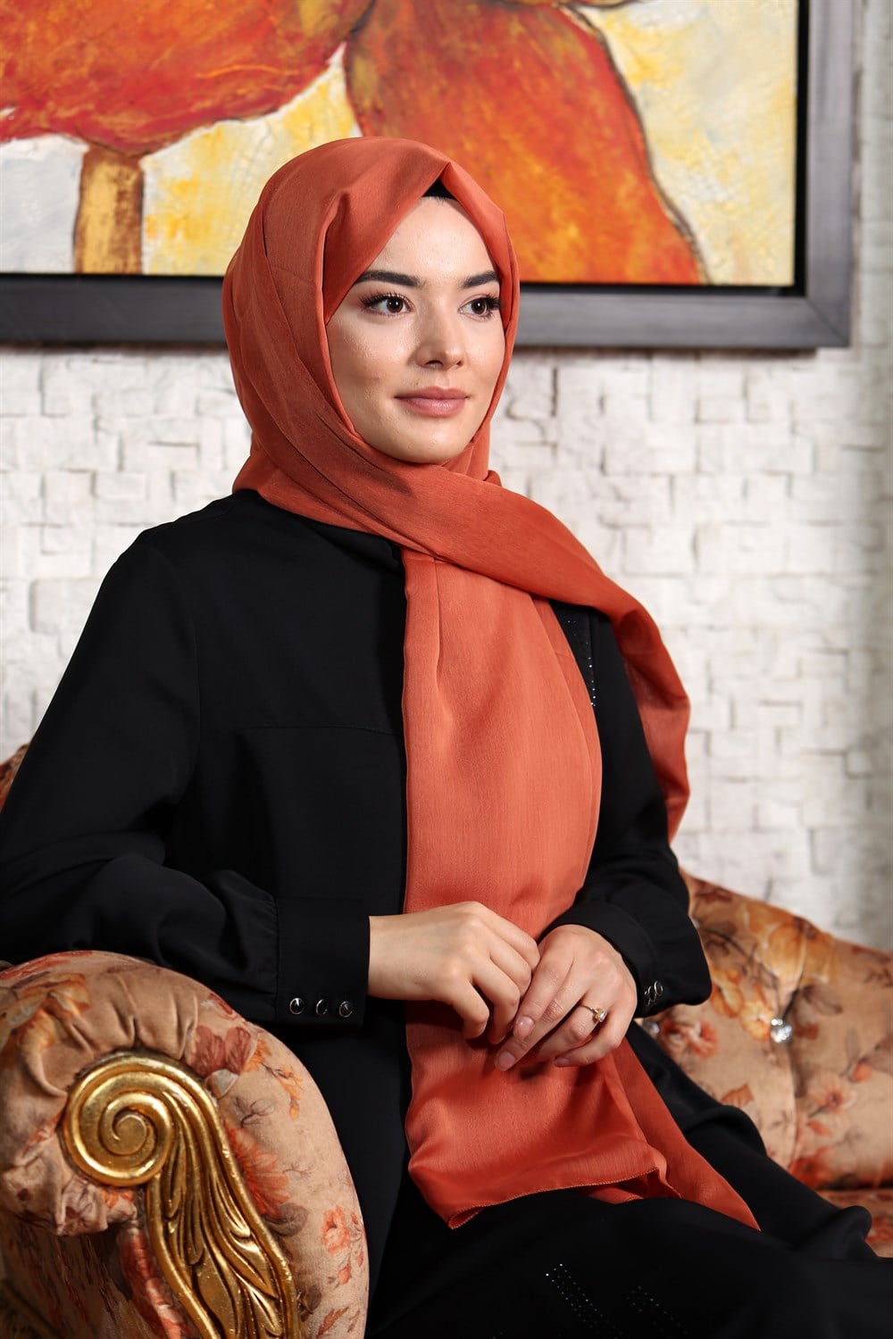 İpek Sultan Janjanlı Şifon Şal - 251 - Turuncu