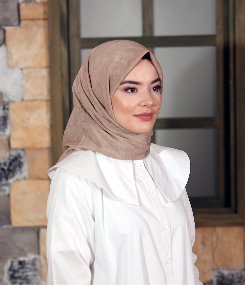 İpek Sultan Taşlanmış Pamuk Eşarp - 13 - Bej