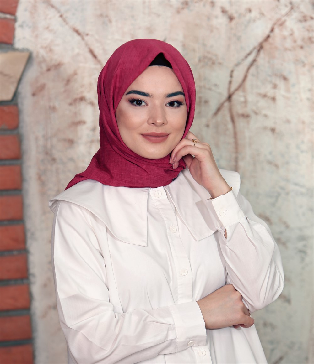 İpek Sultan Taşlanmış Pamuk Eşarp - 15 - Fuşya