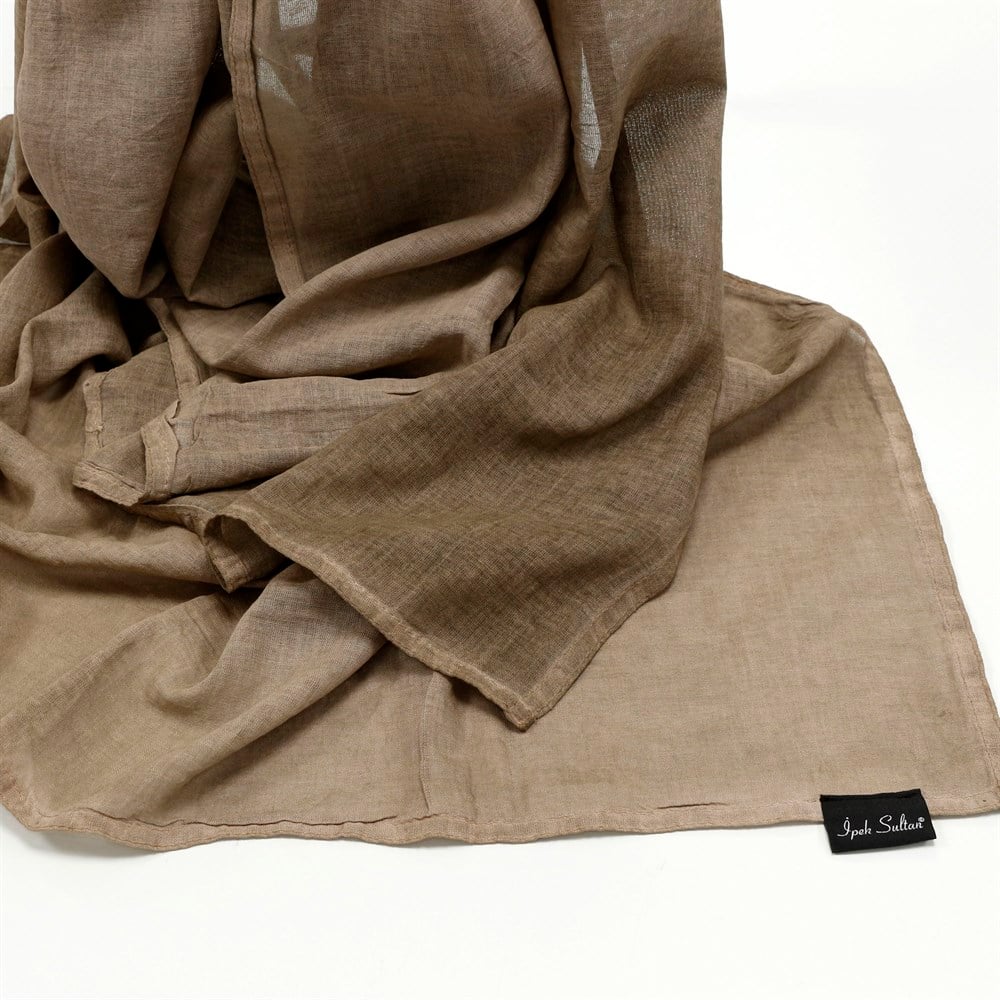 İpek Sultan Taşlanmış Pamuk Şal - 05 - Kahve