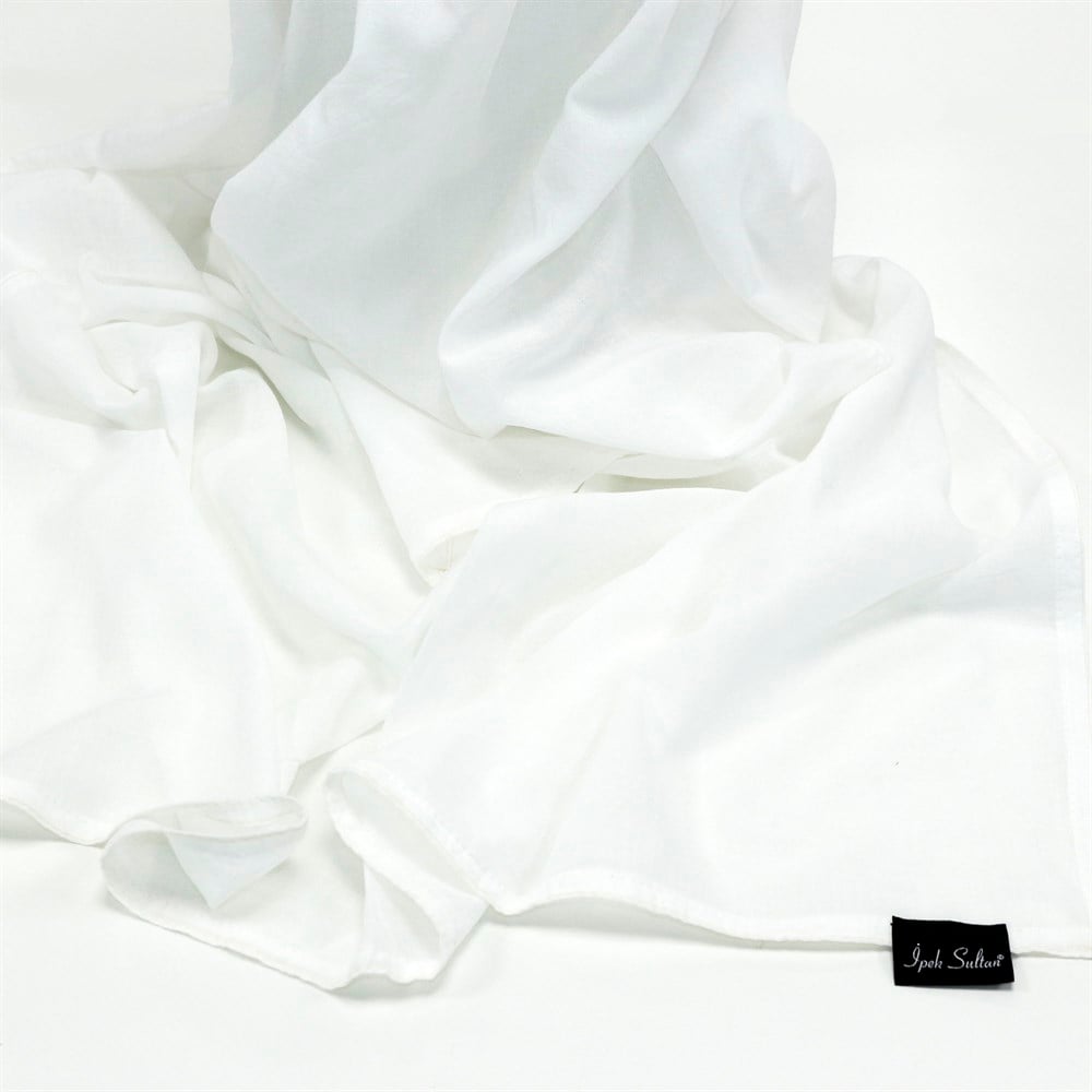 İpek Sultan Taşlanmış Pamuk Şal - 14 - Beyaz