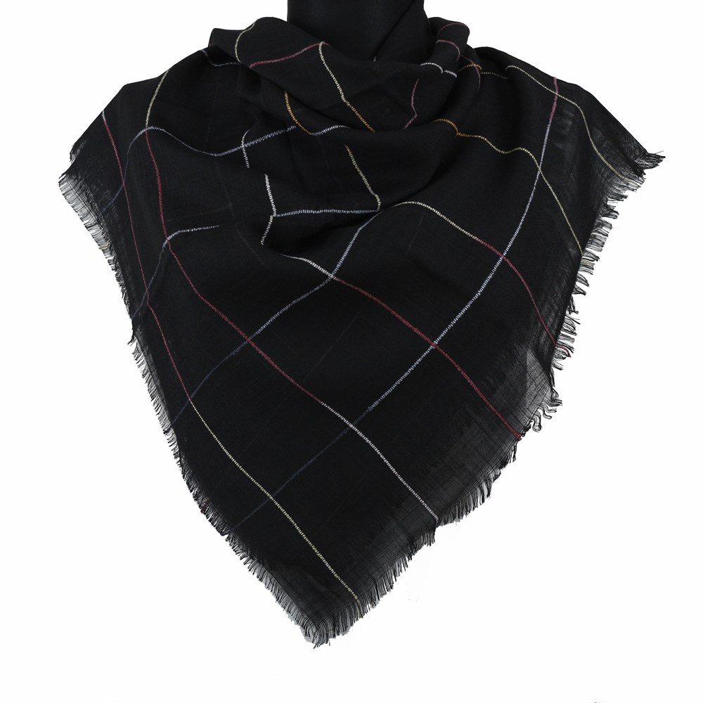 Renkli Çizgili Flamlı Eşarp - 05 Siyah