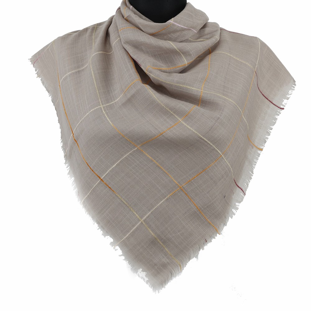 Renkli Çizgili Flamlı Eşarp - 06 Vizon