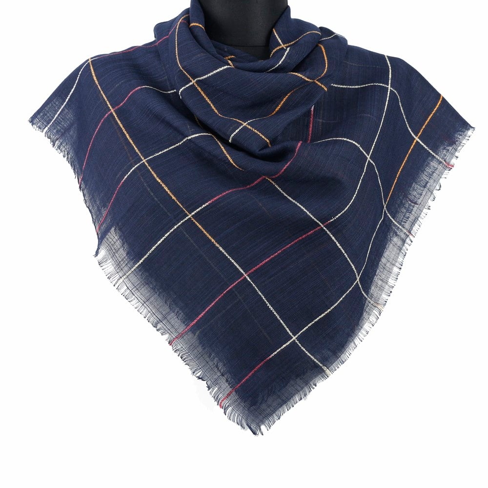 Renkli Çizgili Flamlı Eşarp - 07 Lacivert