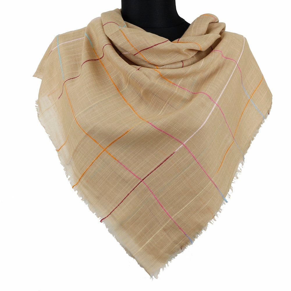 Renkli Çizgili Flamlı Eşarp - 10 Bej