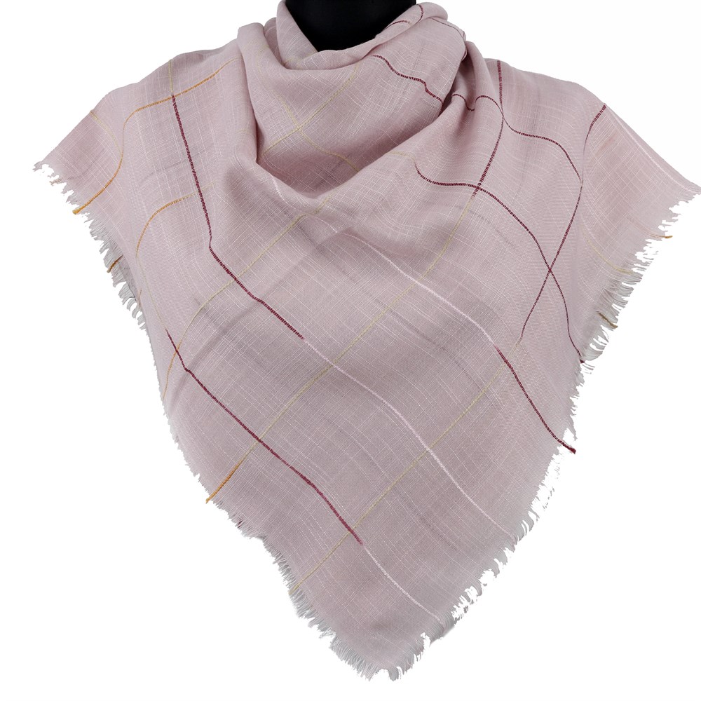 Renkli Çizgili Flamlı Eşarp - 13 Pudra
