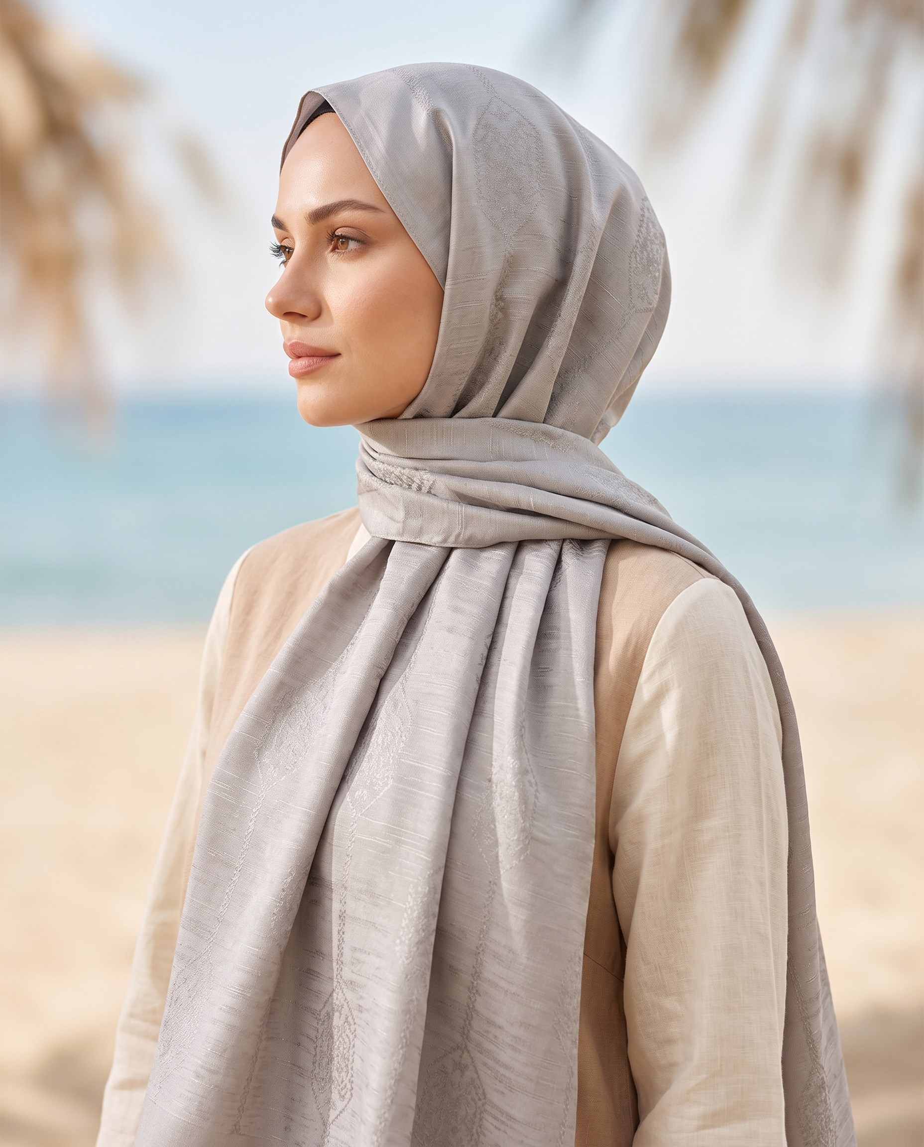 Valentino Orlandi Siena, Jakarlı Şal - Motif Desen - 04 - Açık Vizon
