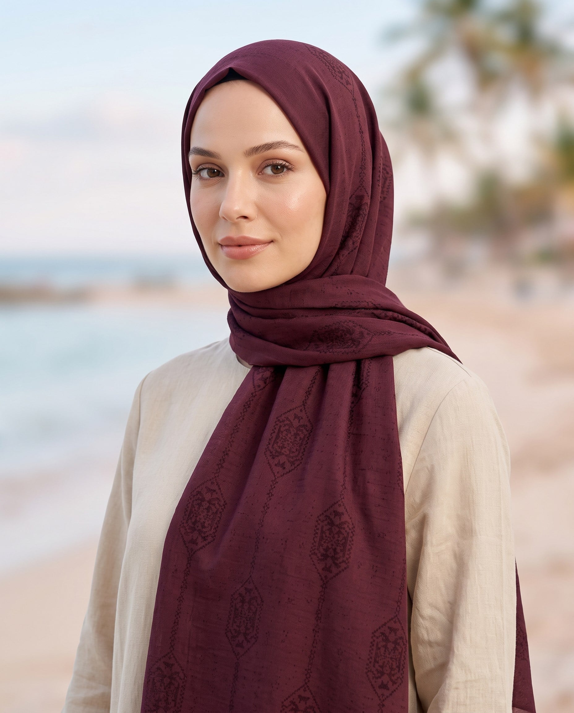 Valentino Orlandi Siena, Jakarlı Şal - Motif Desen - 05 - Bordo