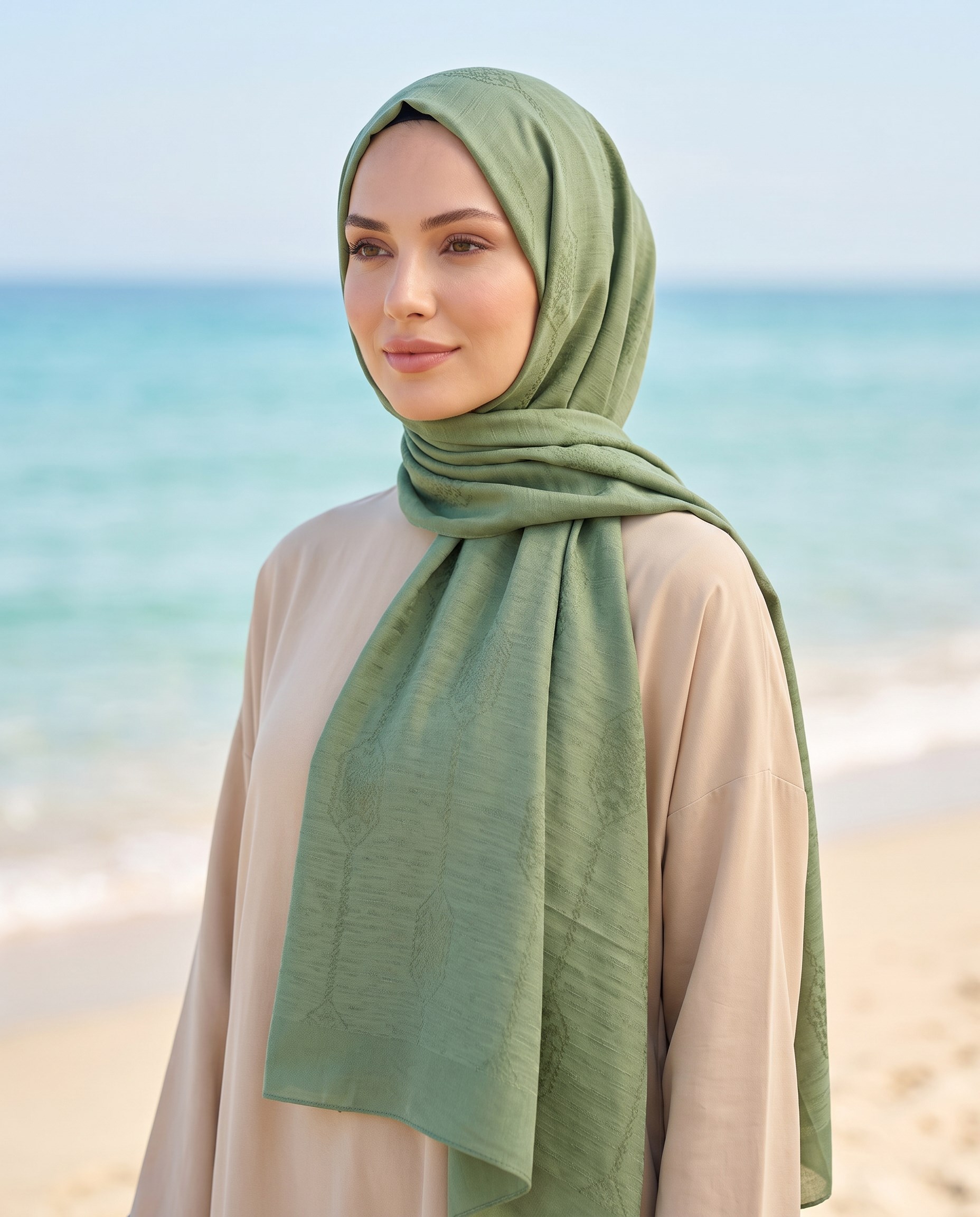 Siena, Jakarlı Koza Şal - Motif Desen - 07 - Çağla Yeşili