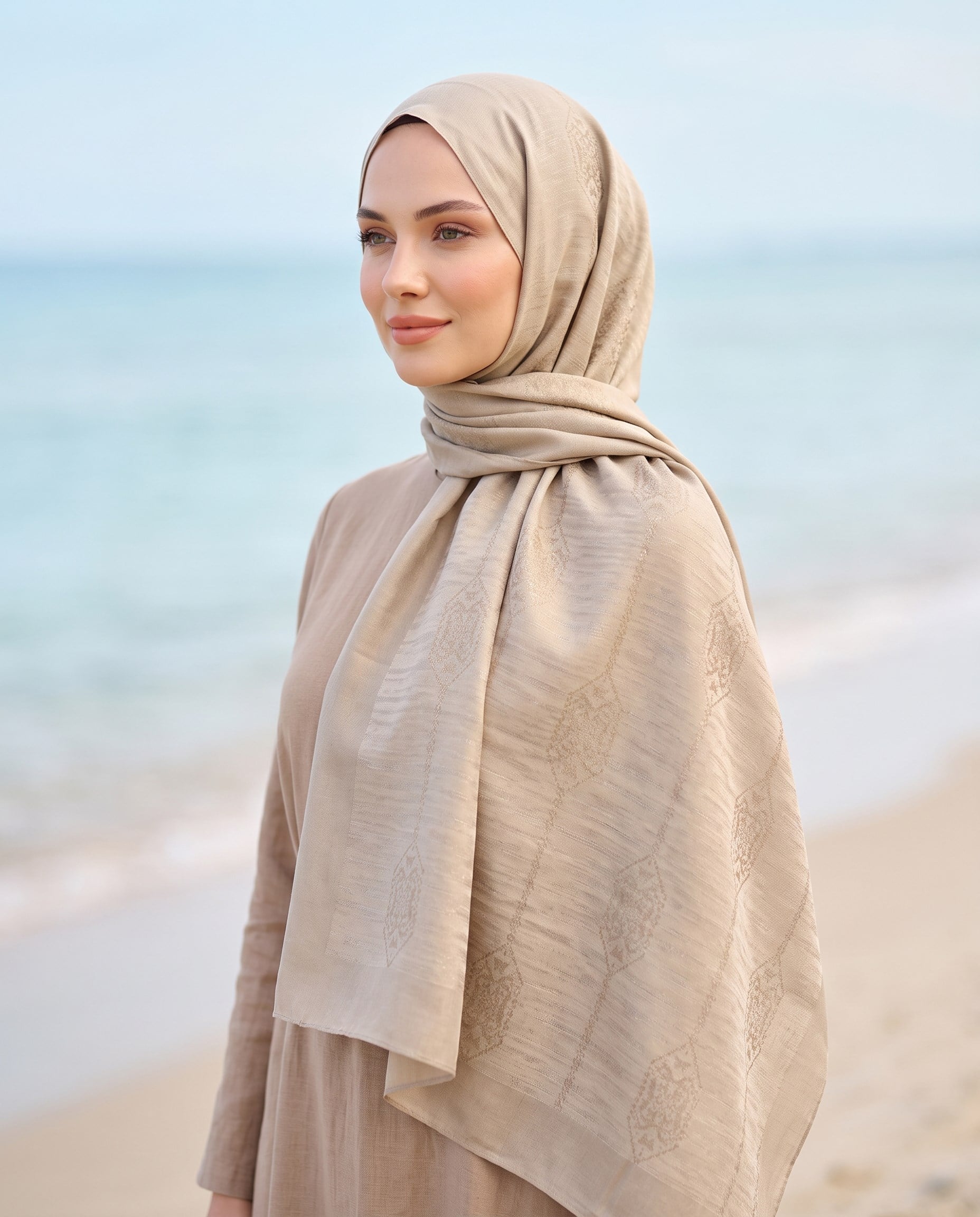 Siena, Jakarlı Koza Şal - Motif Desen - 10 - Latte