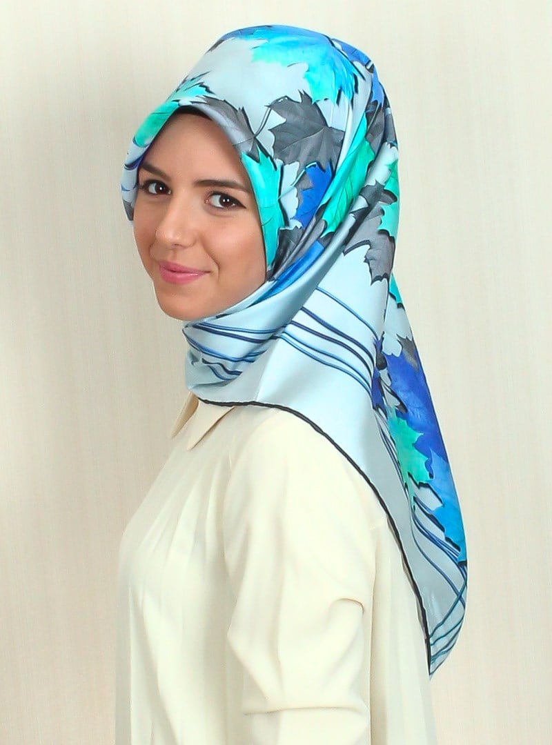 Silk Home Tivil İpek Eşarp - SLK654 - Mavi / Beyaz