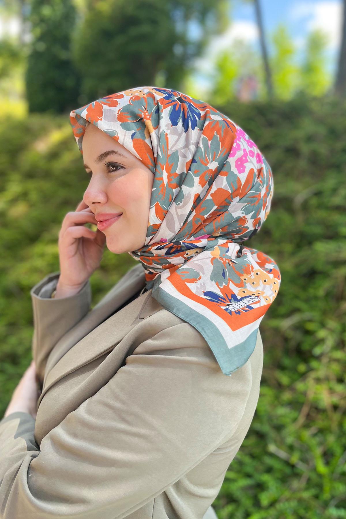 Sultan Fresh Pamuk Eşarp - Dolu Çiçek Deseni - SFE007-10